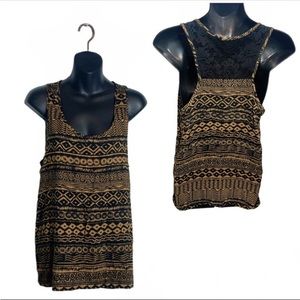 Forever 21 Boho Tribal Tank Top Bronze and Black Lace Back Medium